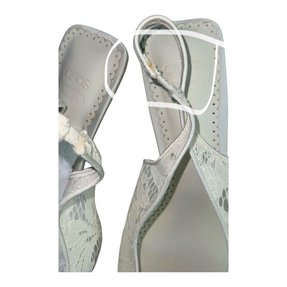 ASOS DESIGN Sunrise Bow Slingback Mid Heel Shoes – Size 11 Ivory Lace - Picture 11 of 16